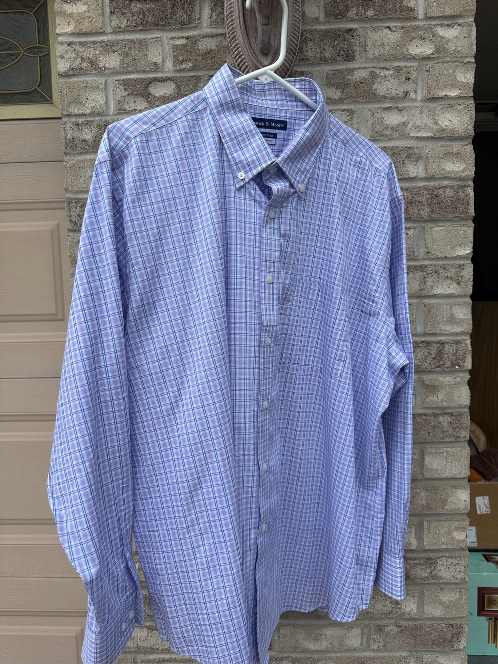 Preswick & Moore Men’s Lavender and White Plaid Button-Down Shirt